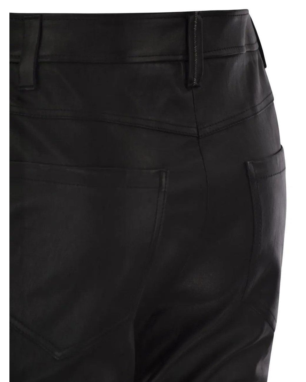 Brunello Cucinelli Black Leather Straight Trousers