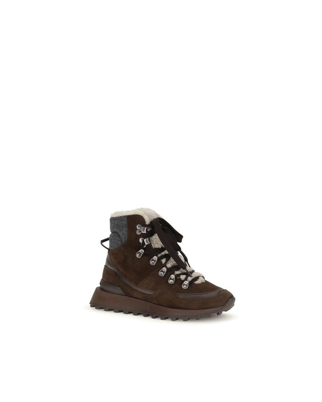 Brunello Cucinelli Brown Suede Leather Lace-Up Boots