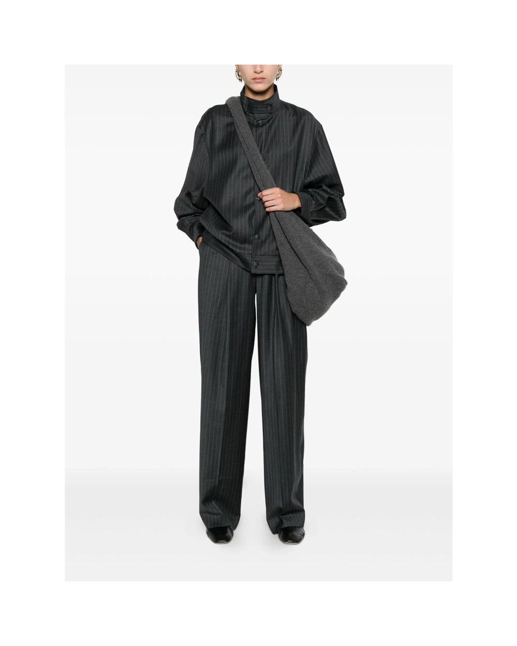 AYA MUSE Gray Pinstripe-Print Pleated Trousers