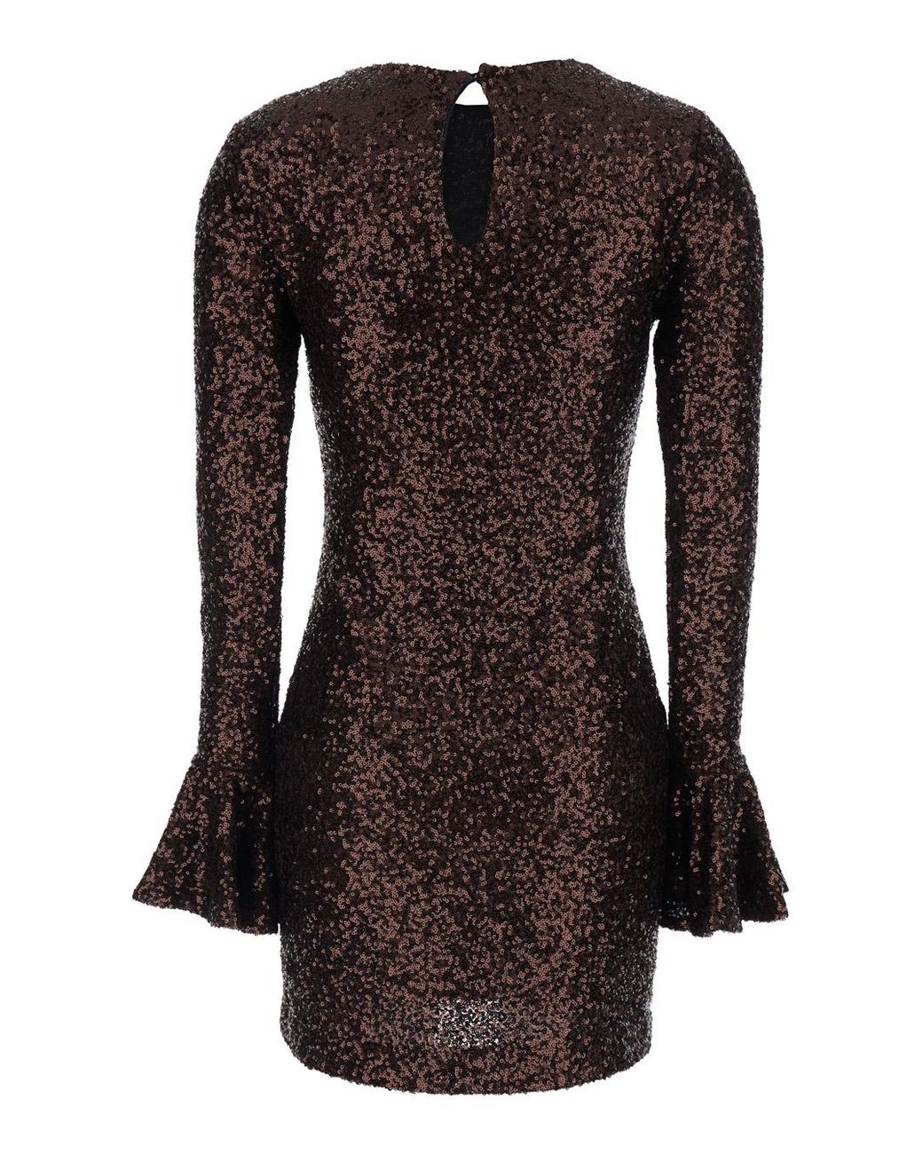Le Plain Brown Dress With Round Neck And All-Over Applied Sequins