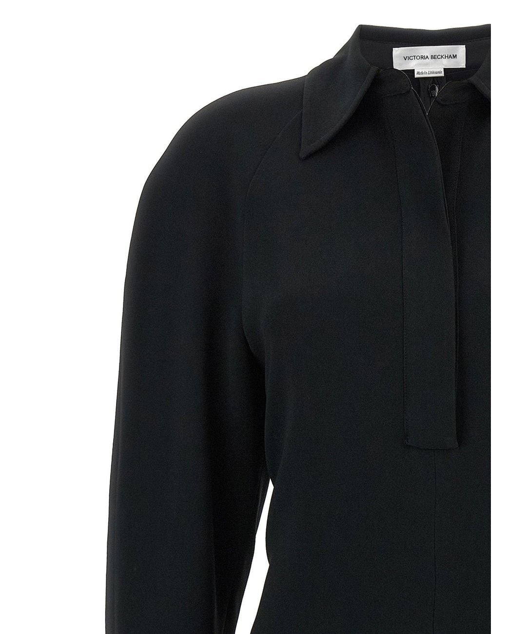 Victoria Beckham Black Polo Collar Midi Dress