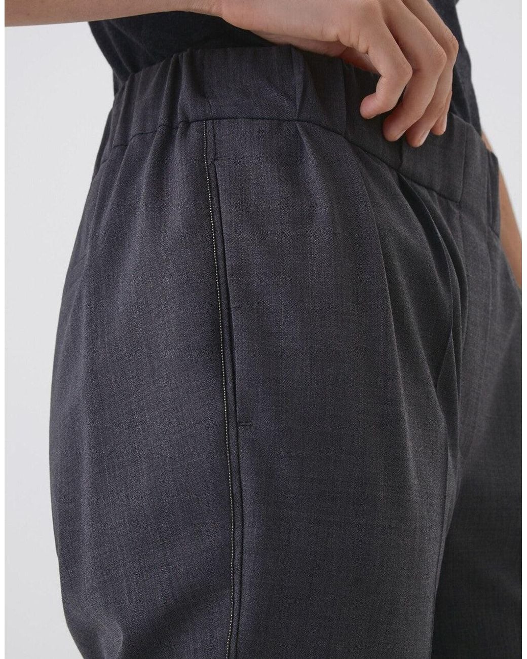 Brunello Cucinelli Blue Dark Wool Blend Straight Trousers