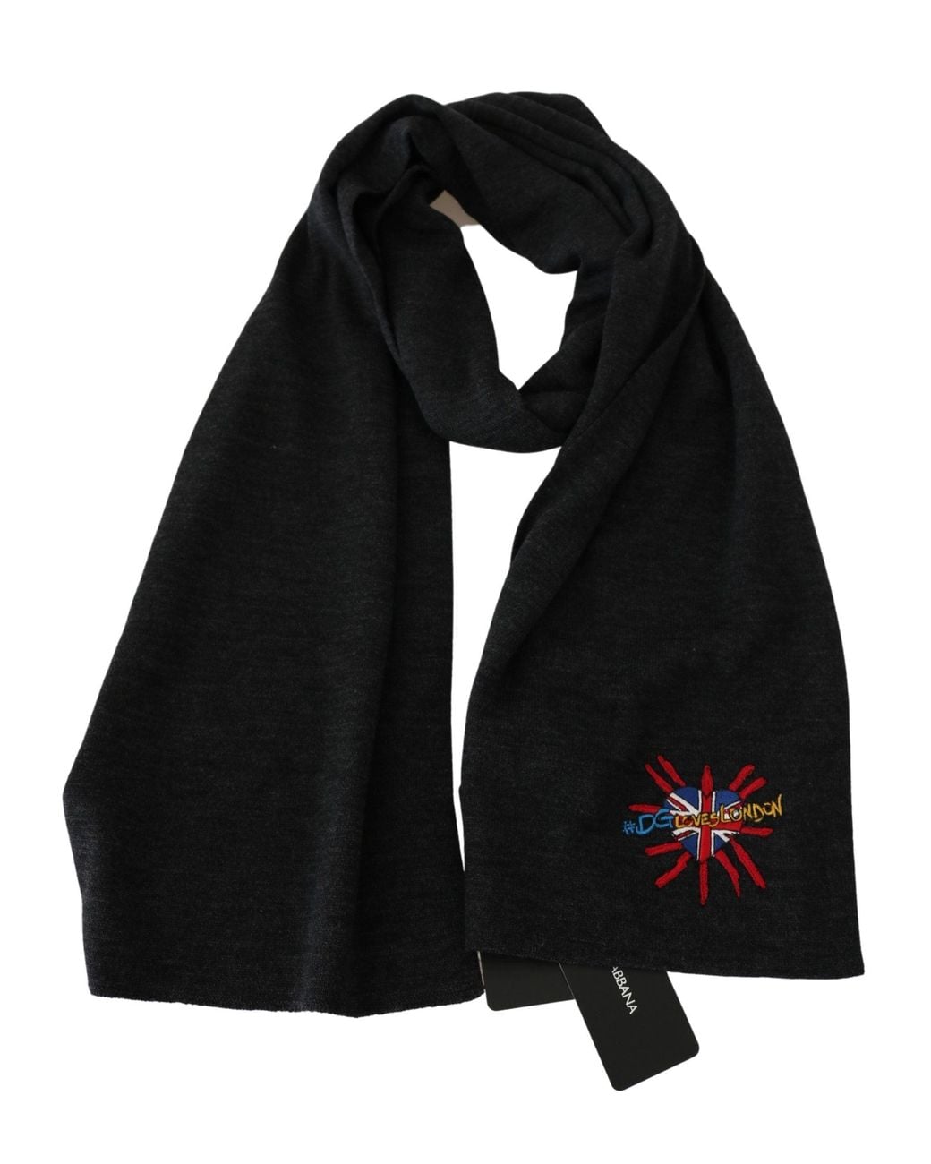 Dolce & Gabbana Black Dolce & Gabbana Logo-Embroidered Wool Wrap Scarf