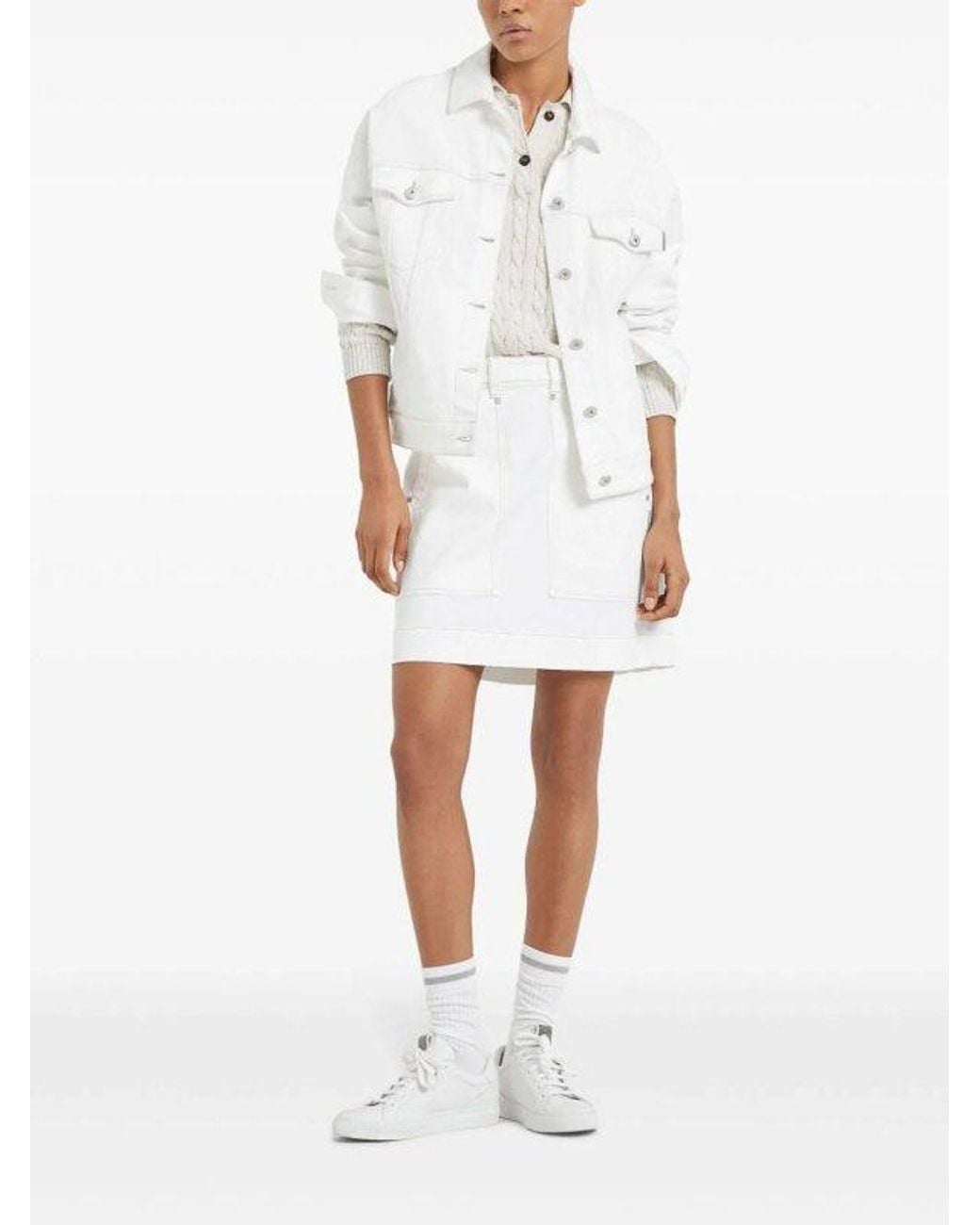 Brunello Cucinelli White Cotton Straight Skirt