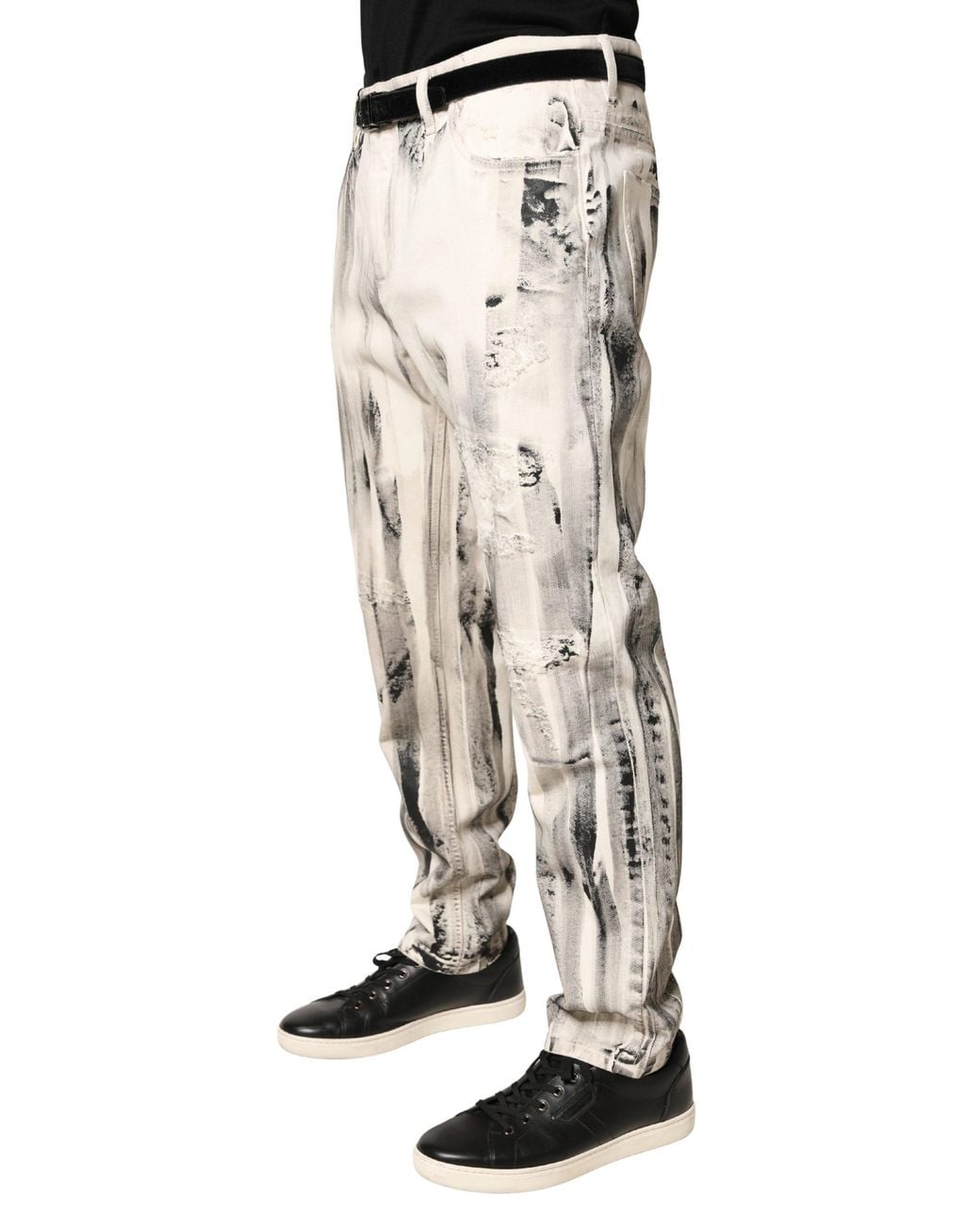 Dolce & Gabbana Natural Distressed Paint Print Loosedenim Jeans Cotton Clothing for men
