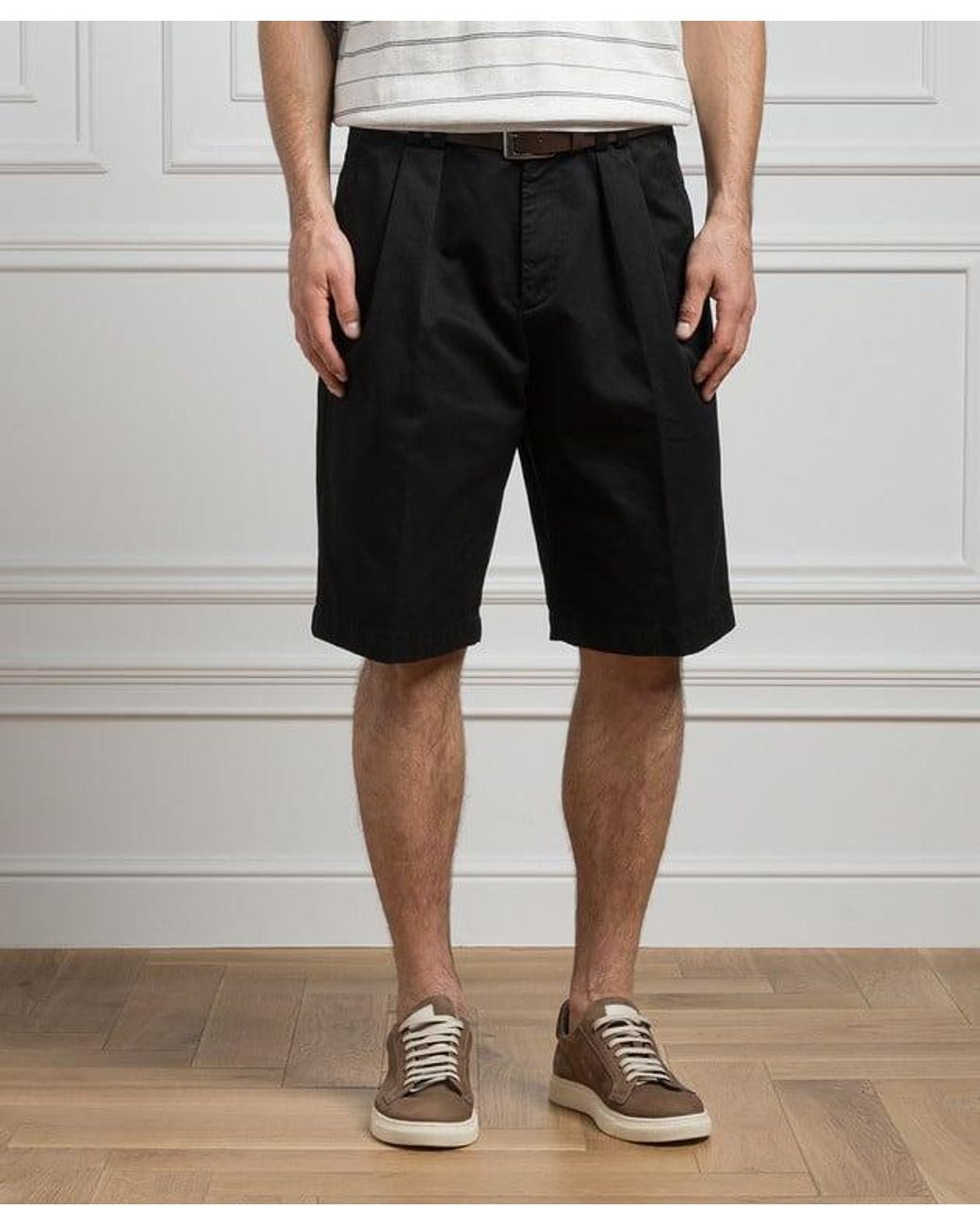 Brunello Cucinelli Black Tailored Cotton Shorts for men