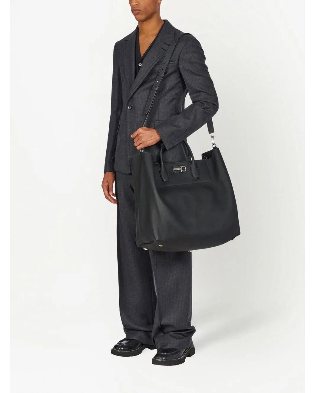 Ferragamo Blue Gancini Studio Tote Bag for men