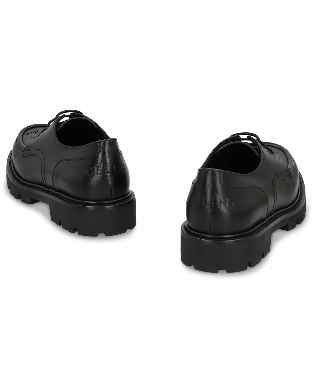 Céline Black Leather Derby Shoes Margaret Cow Hide Lace-Up for men