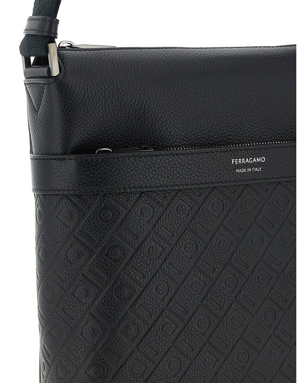 Ferragamo Black Monogram Embossed Crossbody Bag for men