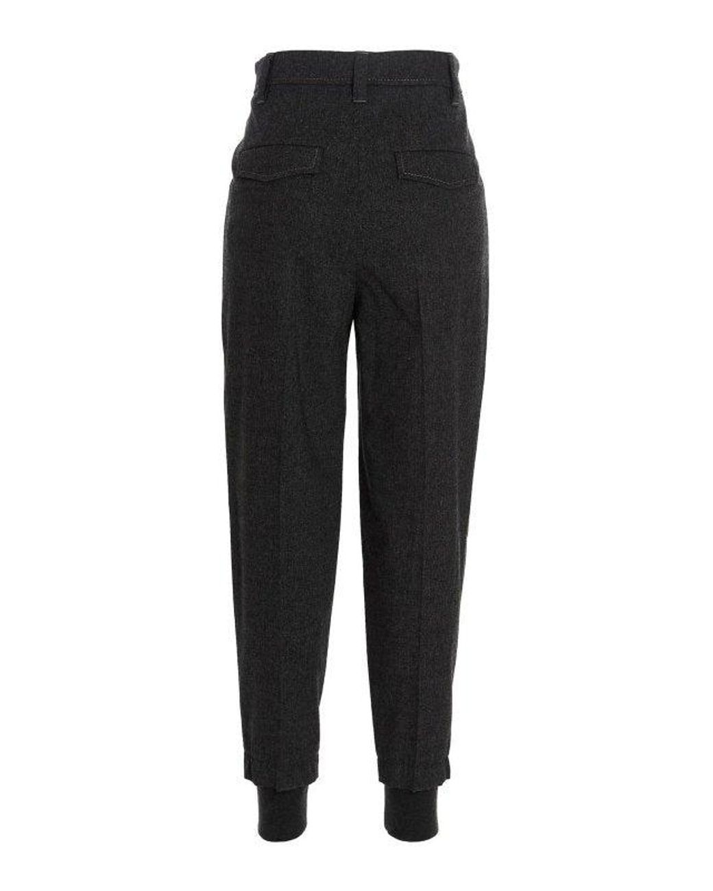 Brunello Cucinelli Black Dark Wool Blend Tapered Trousers