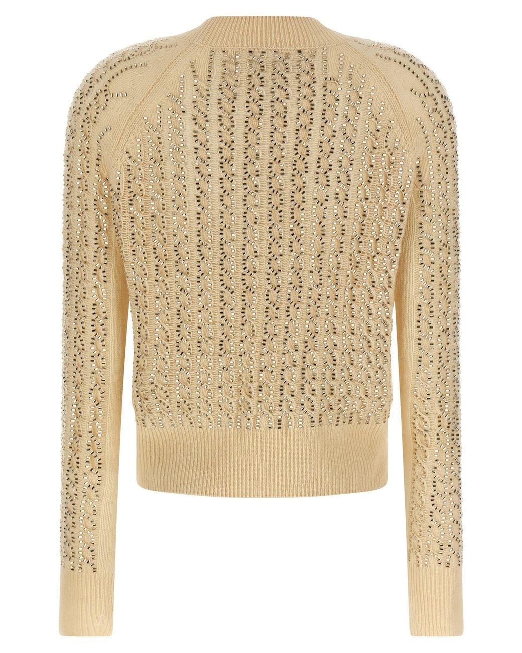Ermanno Scervino Natural Baguette Studded Sweater Virgin Wool Cachemire Sweater, Cardigans