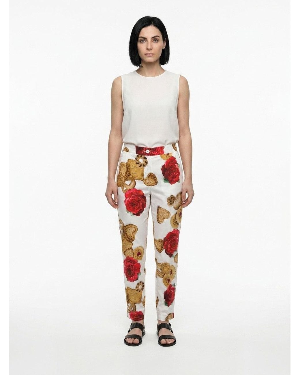 Dolce & Gabbana White Dolce & Gabbana Teddy Bear & Rose Print Cotton Joggers