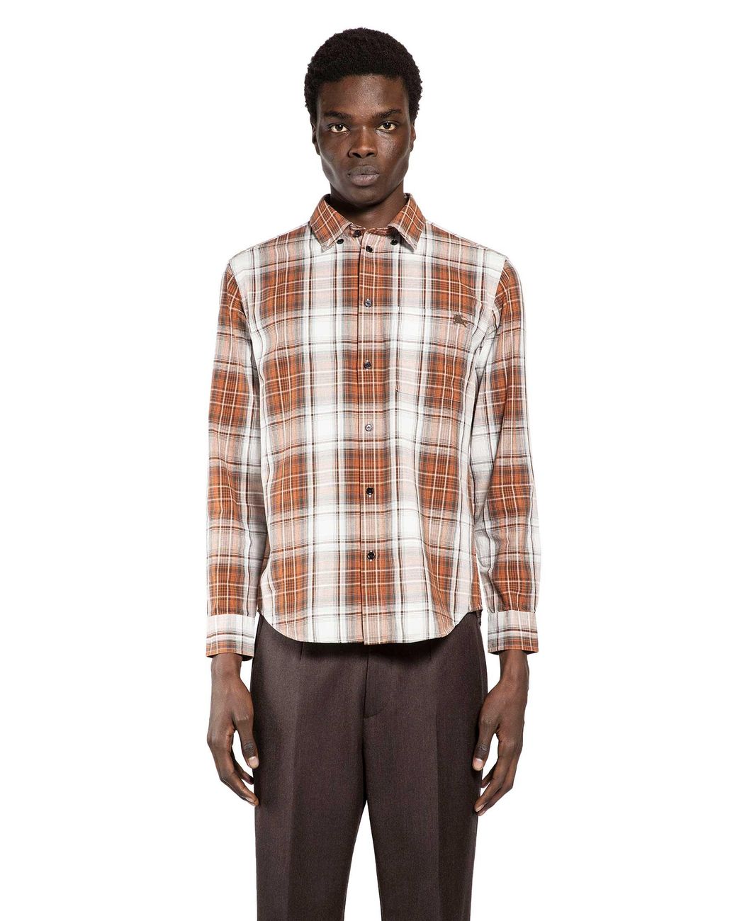 Burberry Orange Roland Grand Check Rust Button-Down Cotton Shirt for men