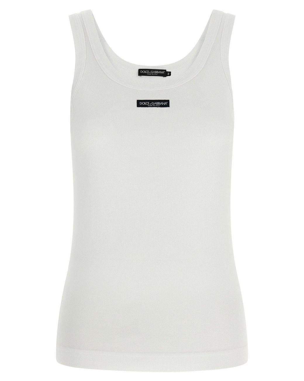 Dolce & Gabbana White Dolce & Gabbana Ribbed Cotton Logo-Patch Tank Top