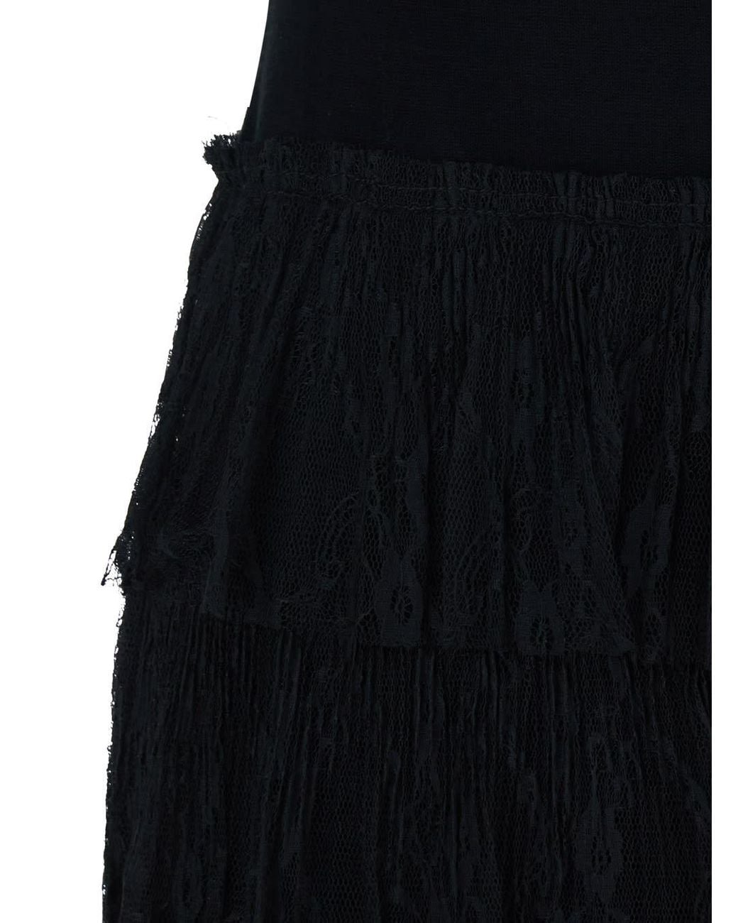 Twinset Black Long Dress With High Neck And Semi-Transparent Skirt