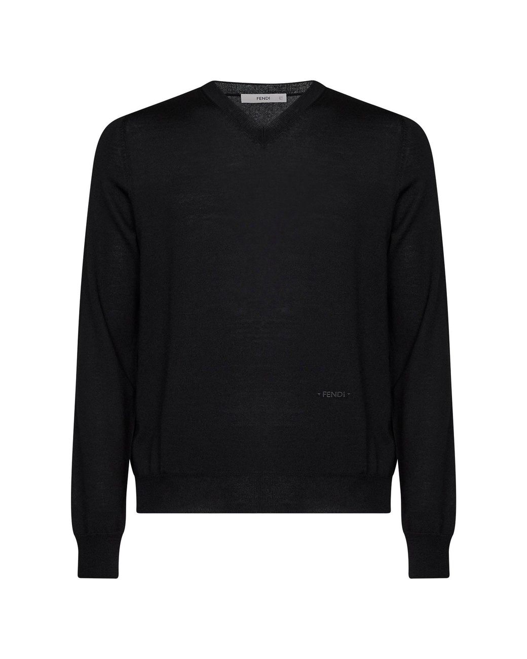 Fendi Black Lightweight Wool Embroidered Sweater for men
