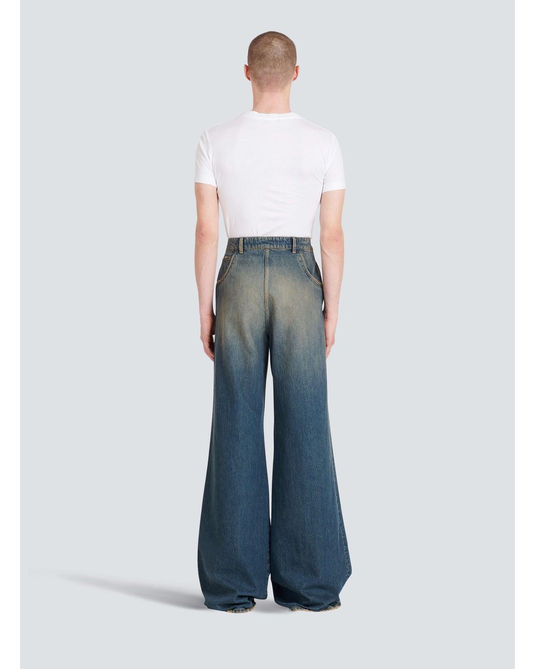 Balmain Blue Light Wide-Leg Denim Trousers for men