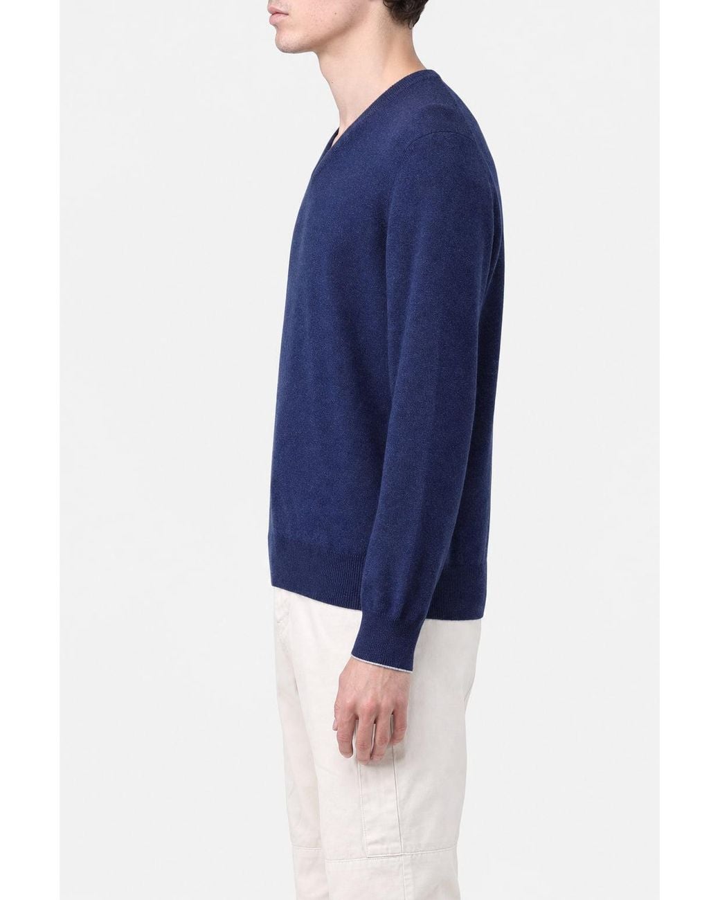 Brunello Cucinelli Blue Wool V Neck Sweater for men