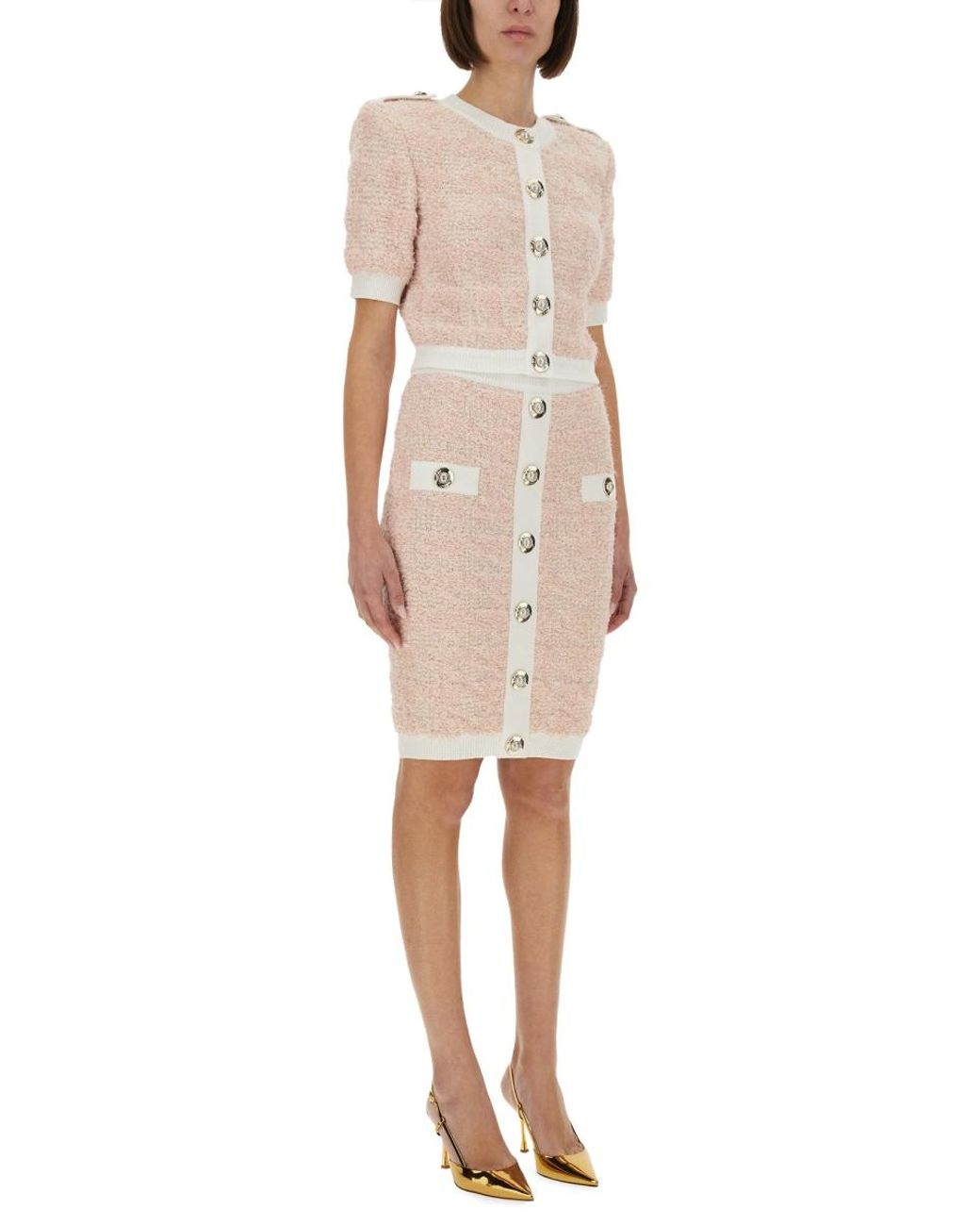 Balmain Natural Balmain Tweed Midi Skirt