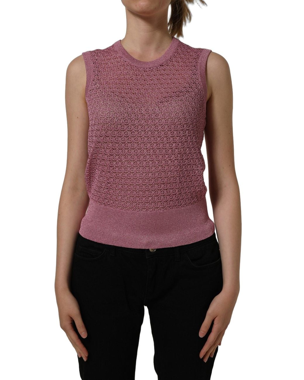 Dolce & Gabbana Purple Sheer Mesh Crew Neck Sleeveless Tank Top Viscose Polyester Film Fiber