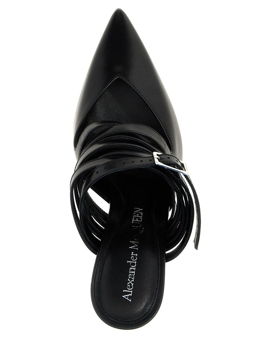McQueen Black Multi-Strap Leather Mule