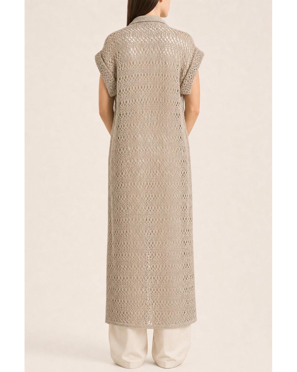 Brunello Cucinelli Natural Linen Silk Openwork Sweater