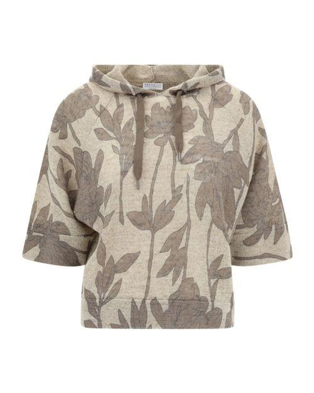 Brunello Cucinelli Natural Floral Linen Silk Sweater