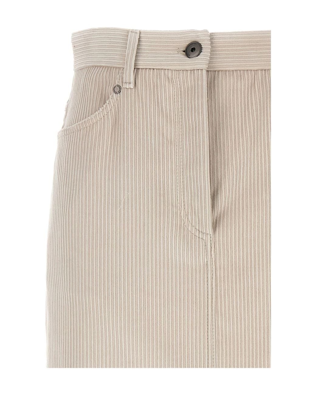 Brunello Cucinelli Natural Pinstripe Midi Skirt
