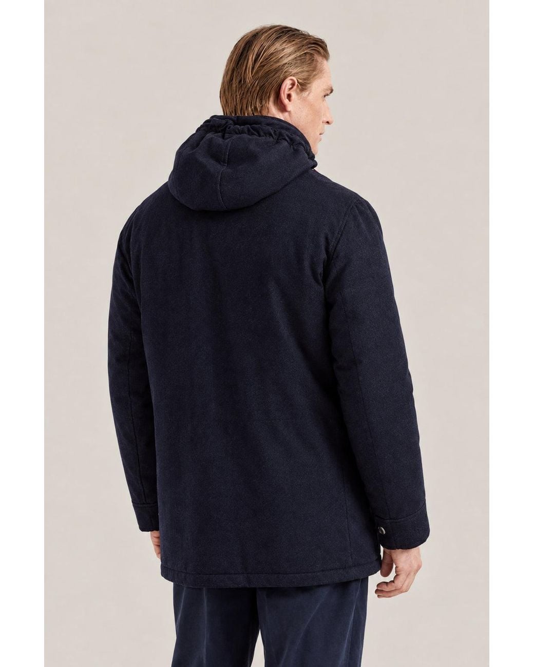 Brunello Cucinelli Blue Wool Hooded Jacket Clothing for men