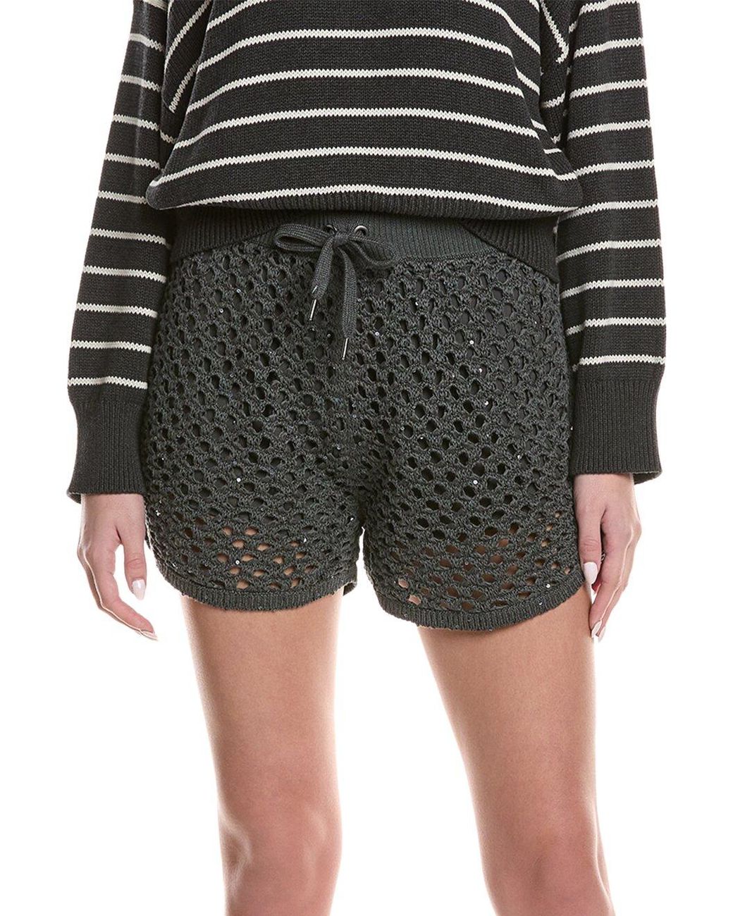 Brunello Cucinelli Black Bicolor Cotton Short And Mini Shorts