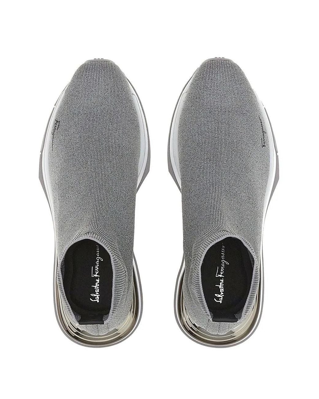 Ferragamo Gray Logo-Print Sock Sneakers 030177753455