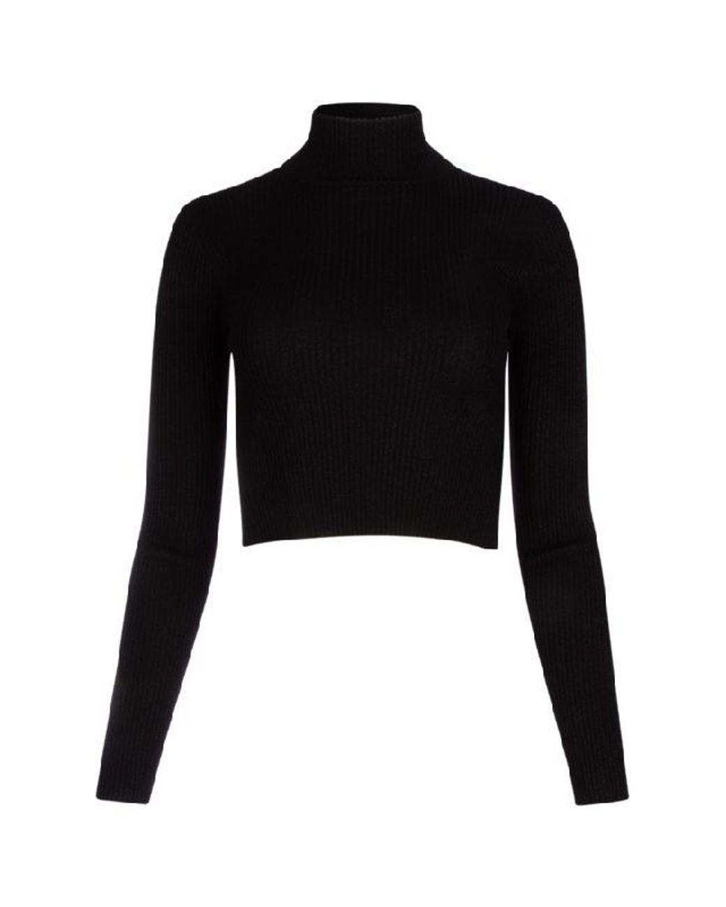 Brunello Cucinelli Black Wool Silk Blend Cropped Turtleneck Shirt