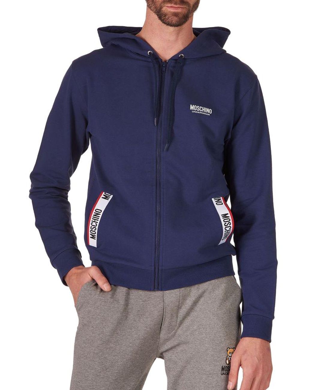 Moschino Blue Moschino Logo-Tape Trim Hoodie