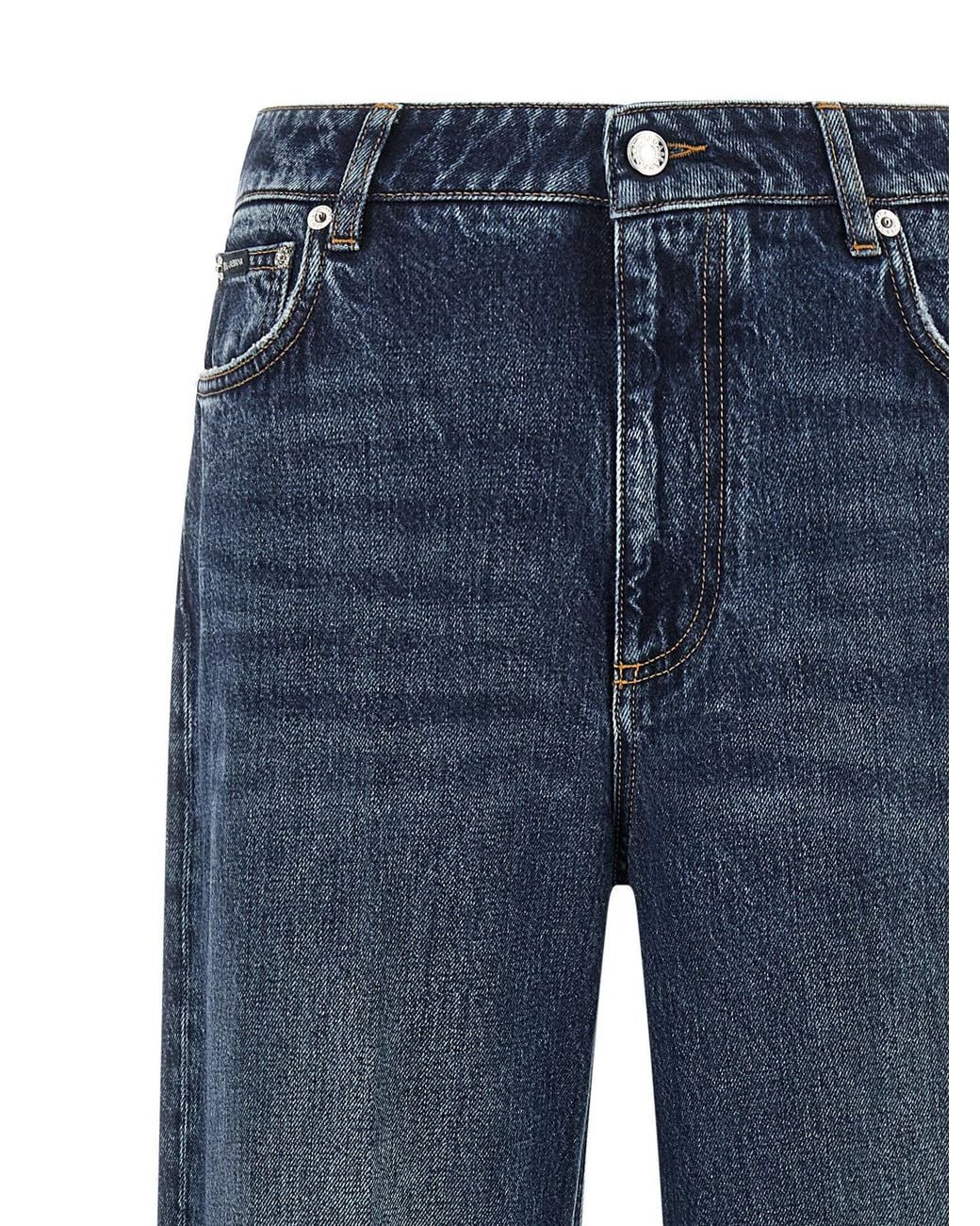 Dolce & Gabbana Blue Dolce & Gabbana Logo-Plaque High-Waisted Wide-Leg Jeans