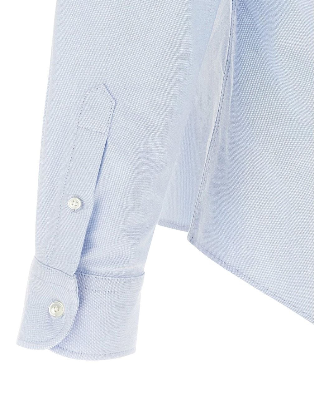 AMI Blue Oxford Cotton With Logo Embroidery Shirt for men