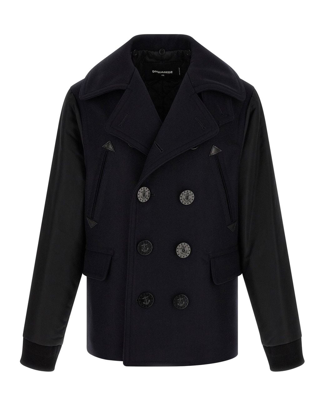 DSquared² Blue Wool-Blend Hybrid Peacoat for men