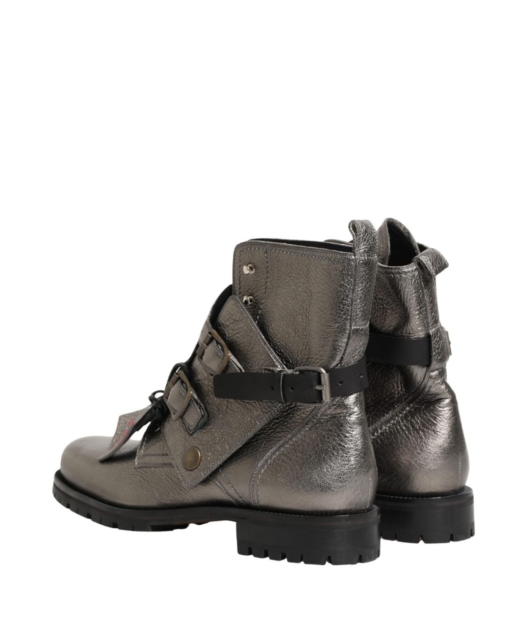 Dolce & Gabbana Black Metallic Leather Buckle Ankle Boots Shoes for men
