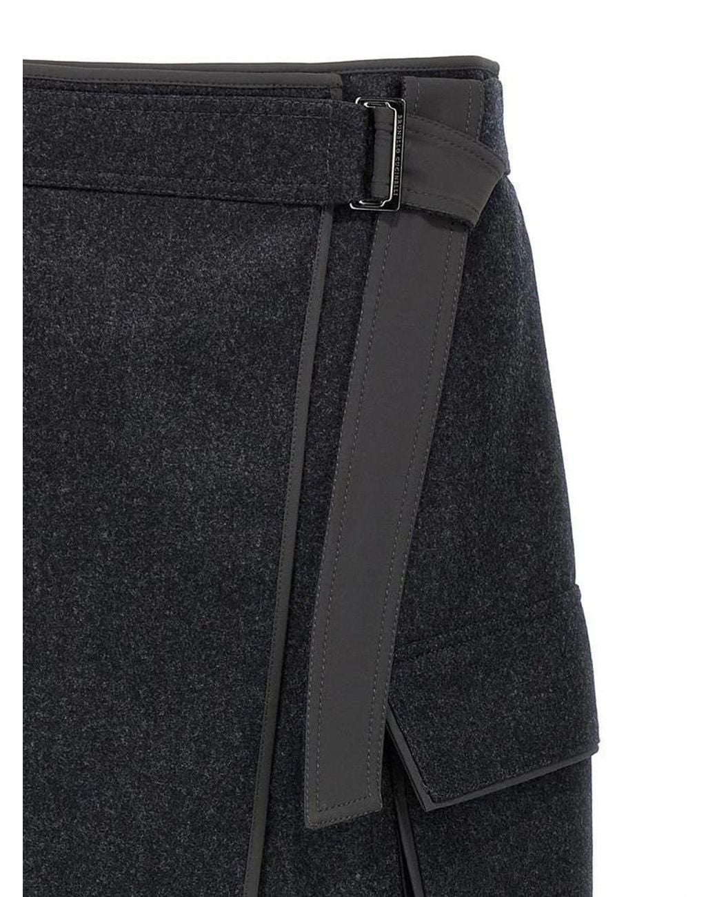 Brunello Cucinelli Black Charcoal Wool Wrap Skirt