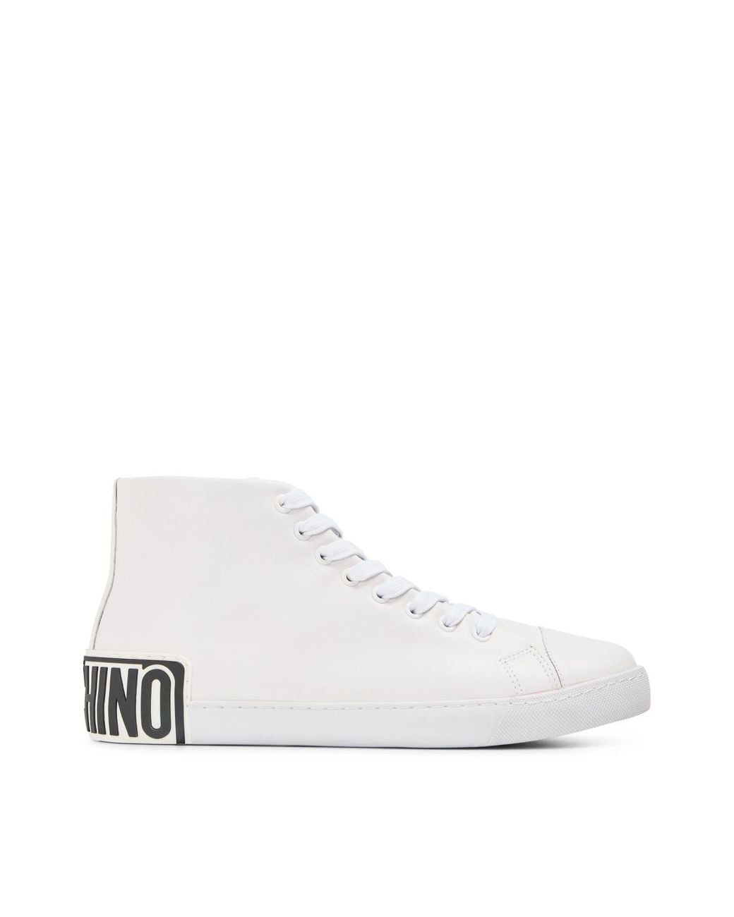 Moschino White Vulc 25 Logo Mid-Top Sneakers Shoes for men