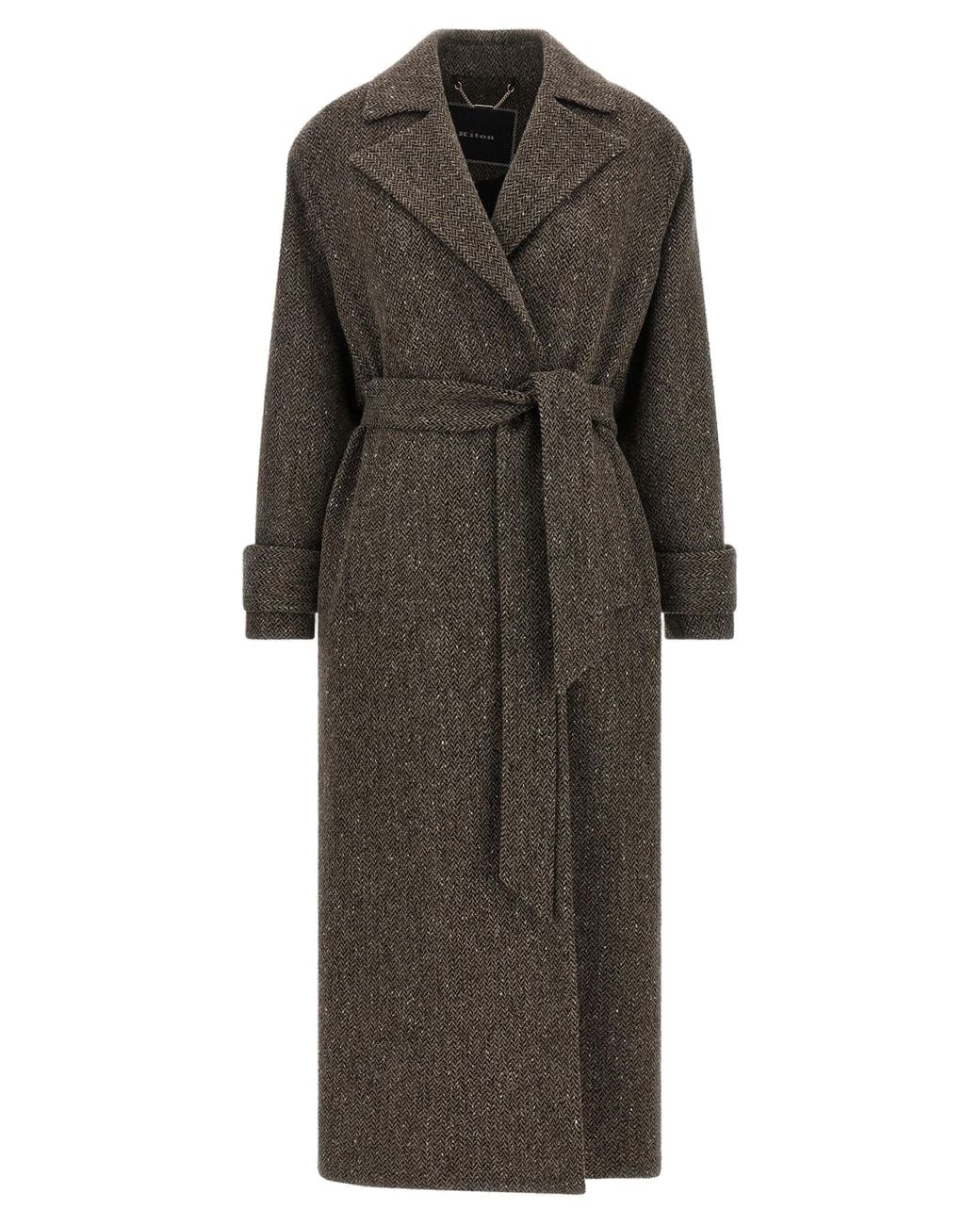 Kiton Gray Kiton Virgin Wool Chevron Coat