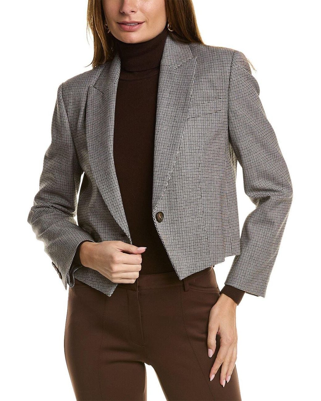 Brunello Cucinelli Gray Cream Wool Cropped Blazer Clothing