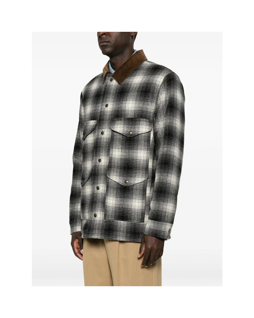 Filson Gray Check-Pattern Corduroy-Collar Jacket for men