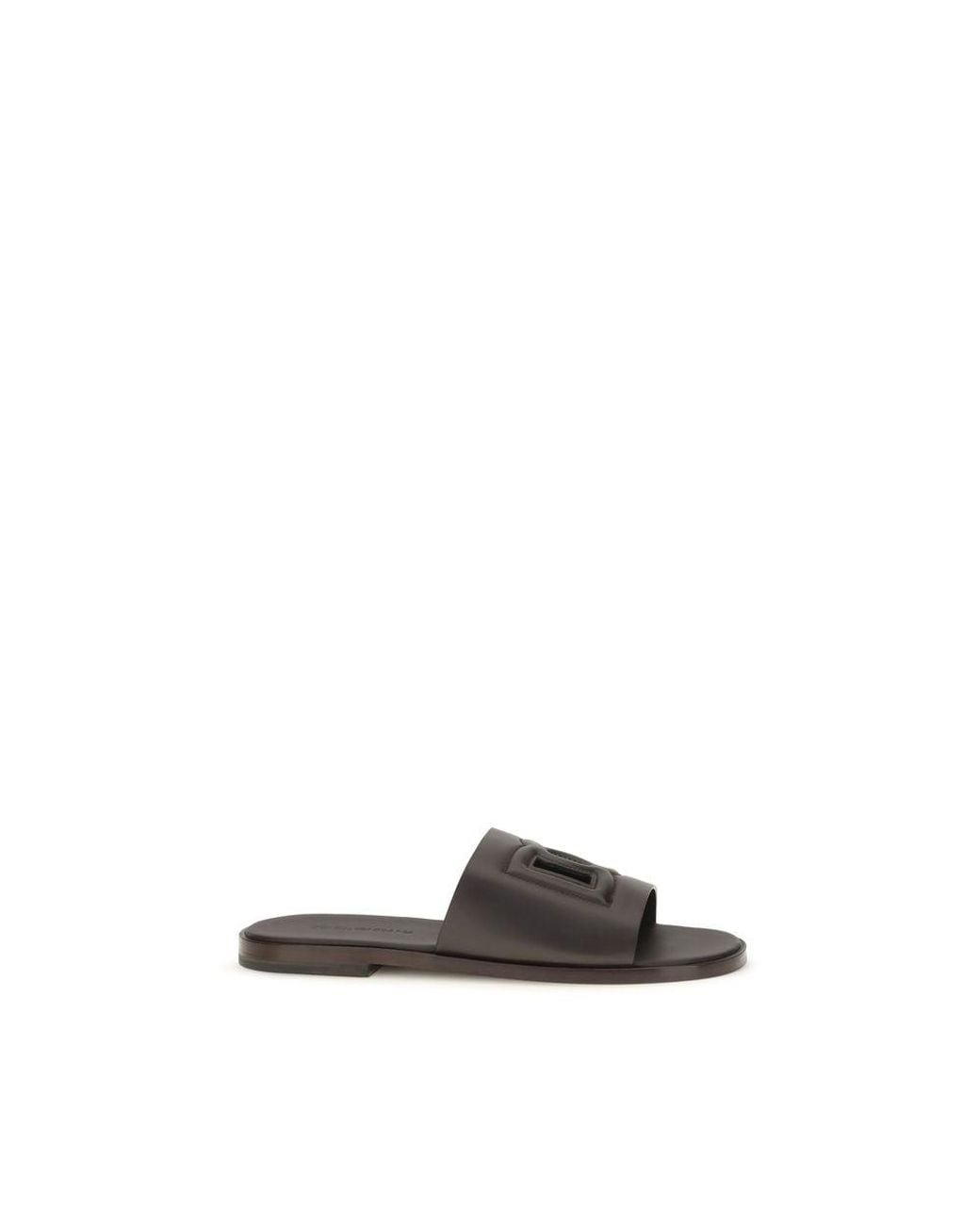 Dolce & Gabbana Brown Dolce & Gabbana Embossed-Logo Calf Leather Sandals for men