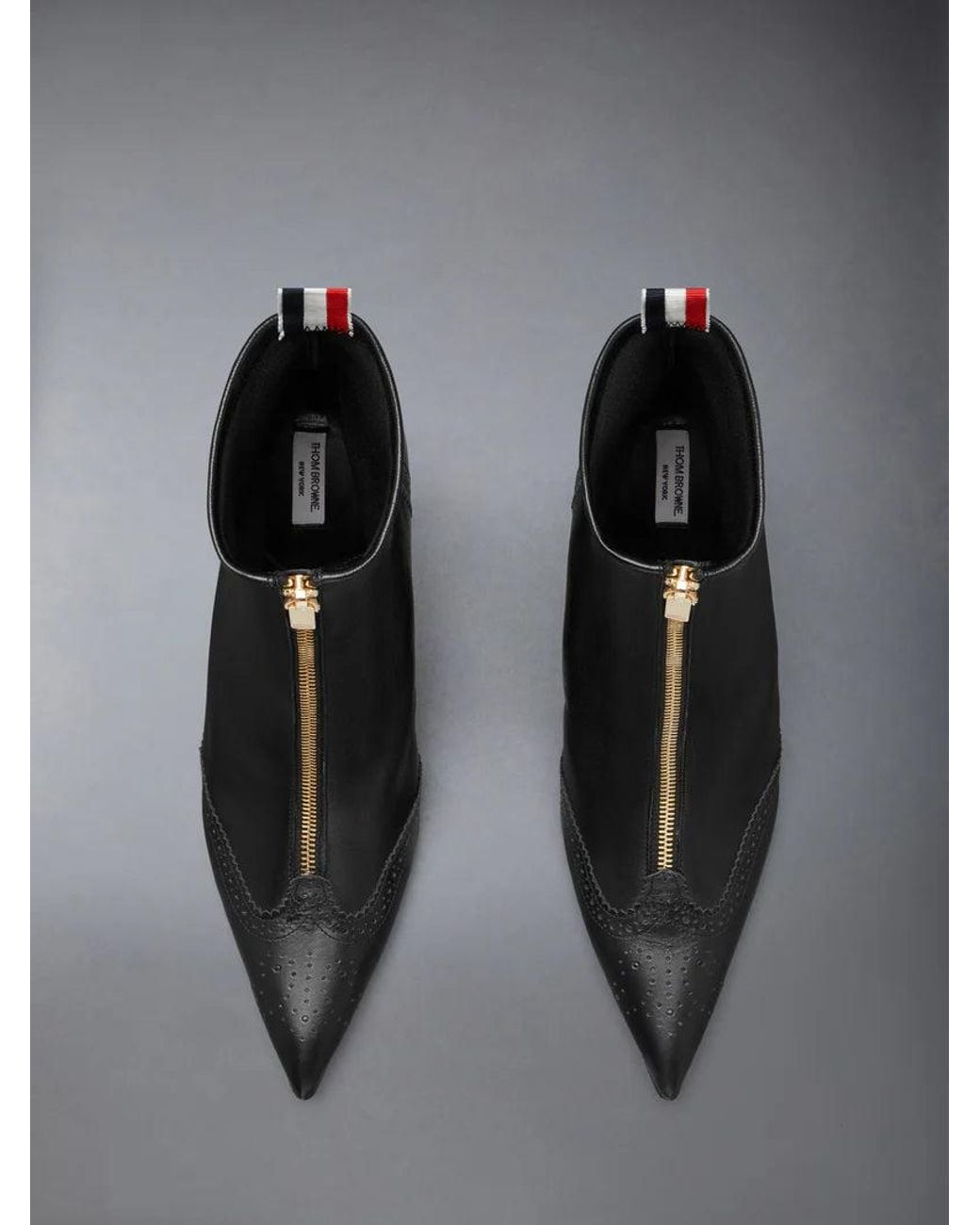 Thom Browne Black Bottine Wingtip À Talon Courbe Rond 90Mm En Veau Lisse Boot