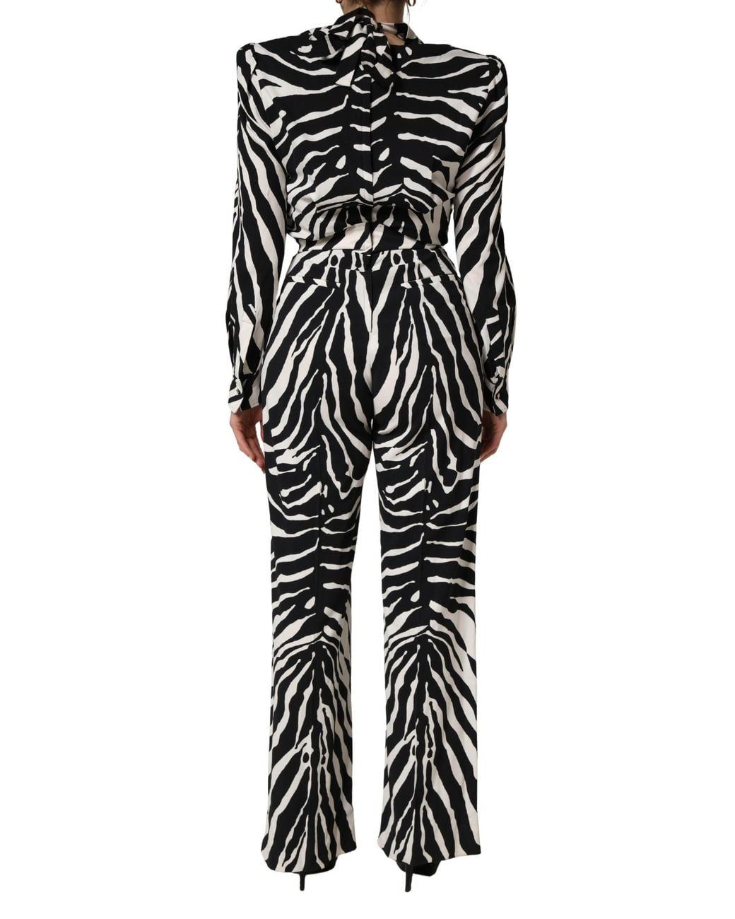 Dolce & Gabbana Black Viscose Zebra Pattern Jumpsuit Elastane