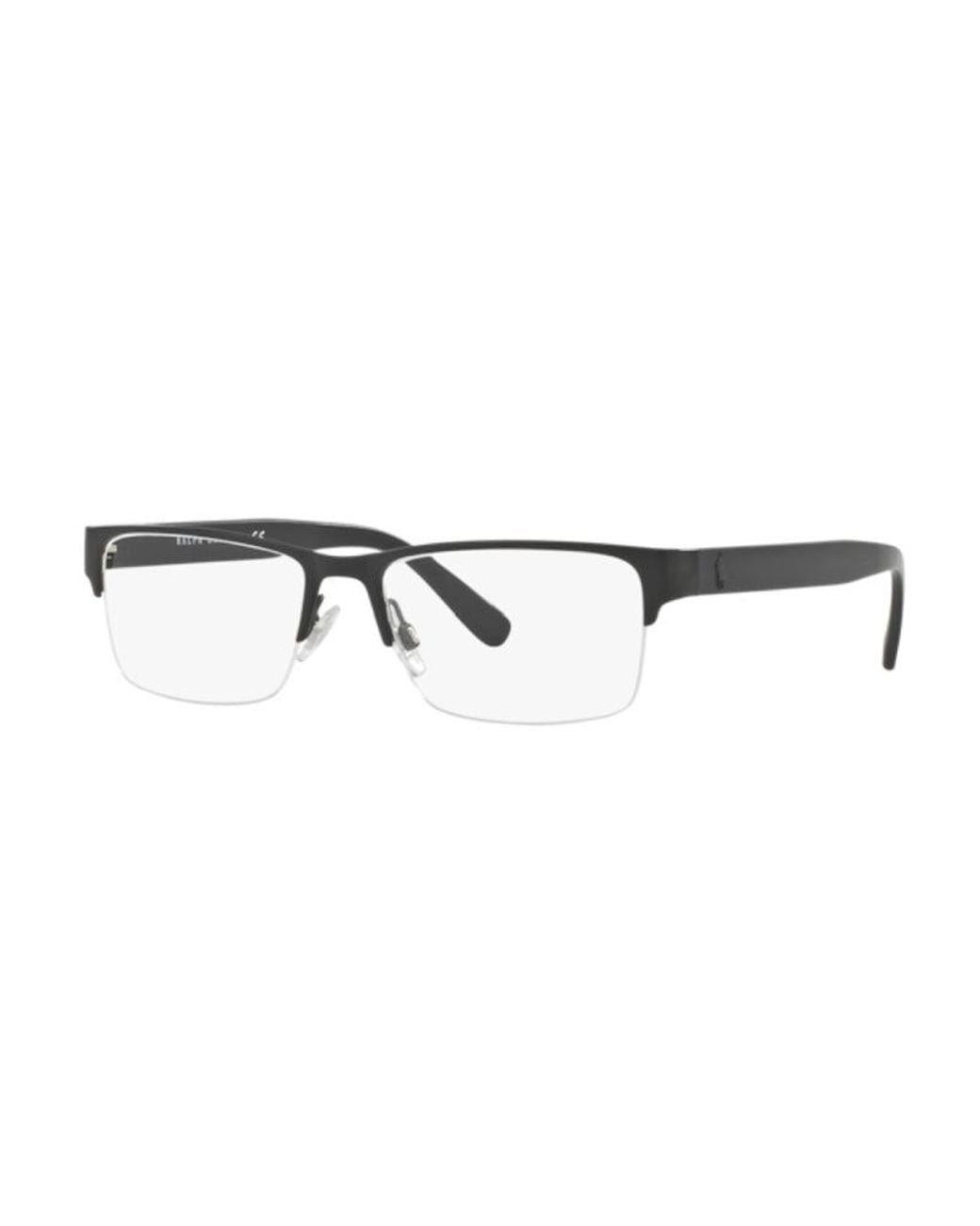 Polo Ralph Lauren Black Eyeglasses Rectangle Semi Rim, Matte Frame And Clear Demo Lenses Lens Ph11649038 Sunglasses for men
