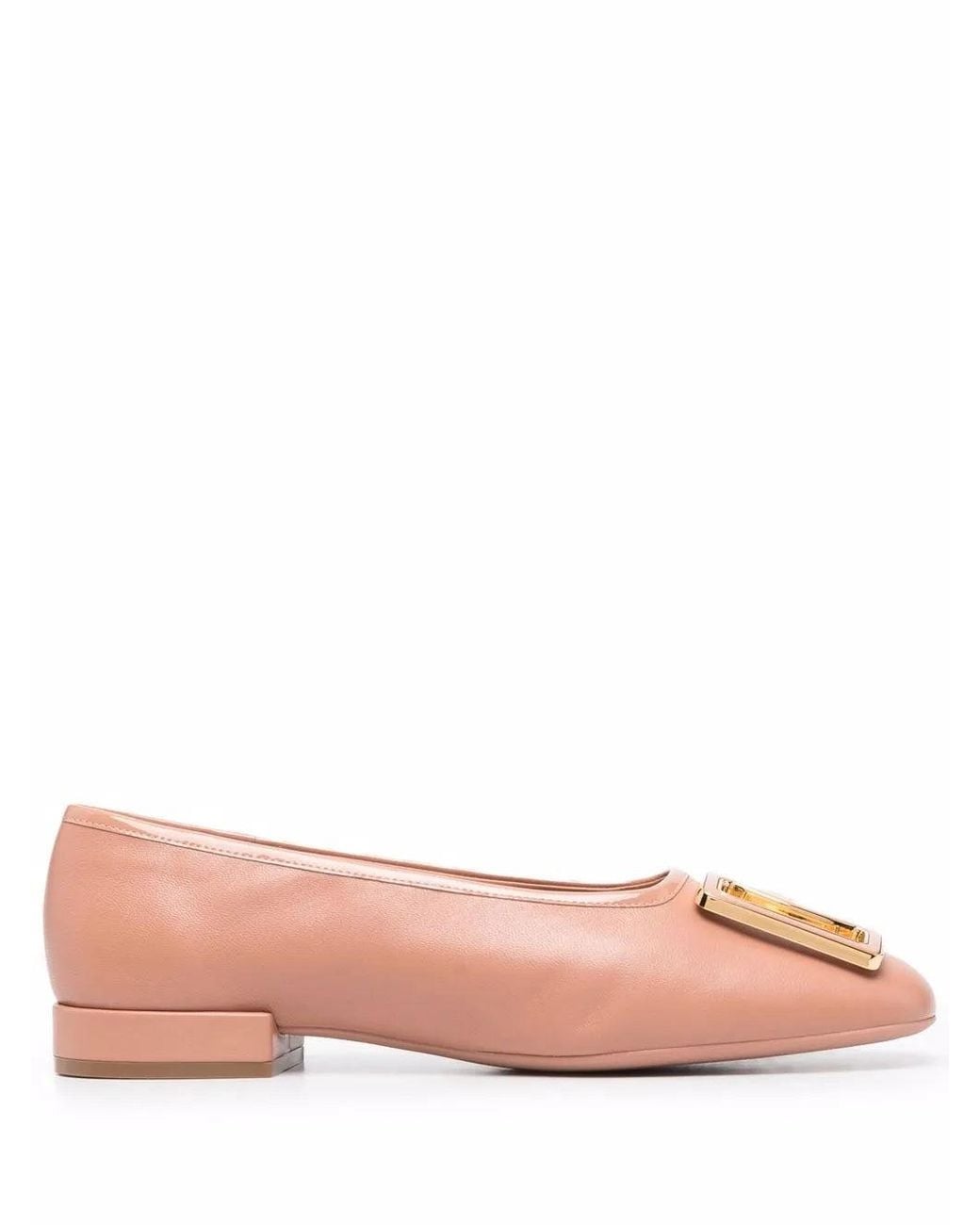 Ferragamo White Embossed-Logo Plaque Ballerina Shoes