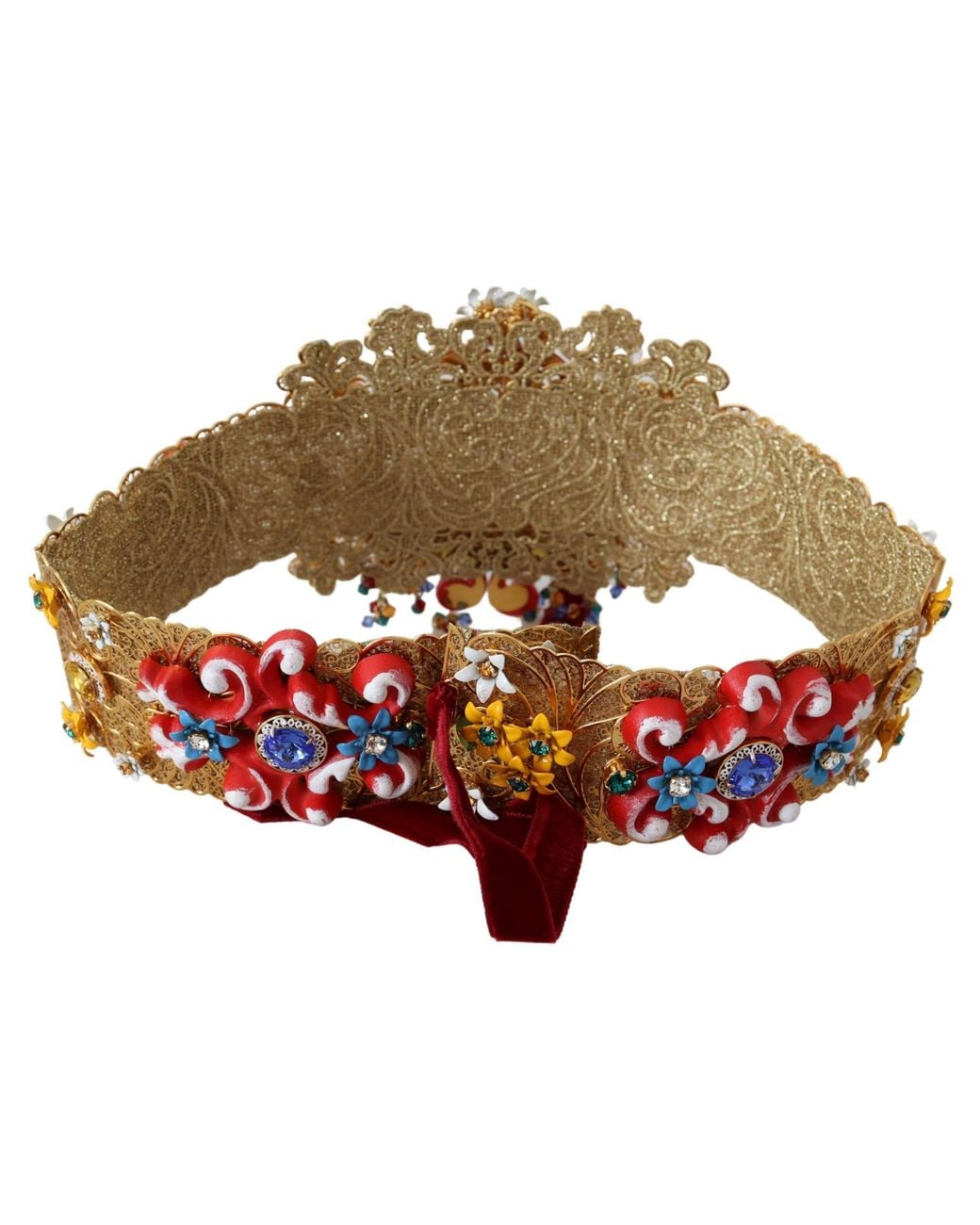 Dolce & Gabbana Black Tone Floral Crystal Waist Belt