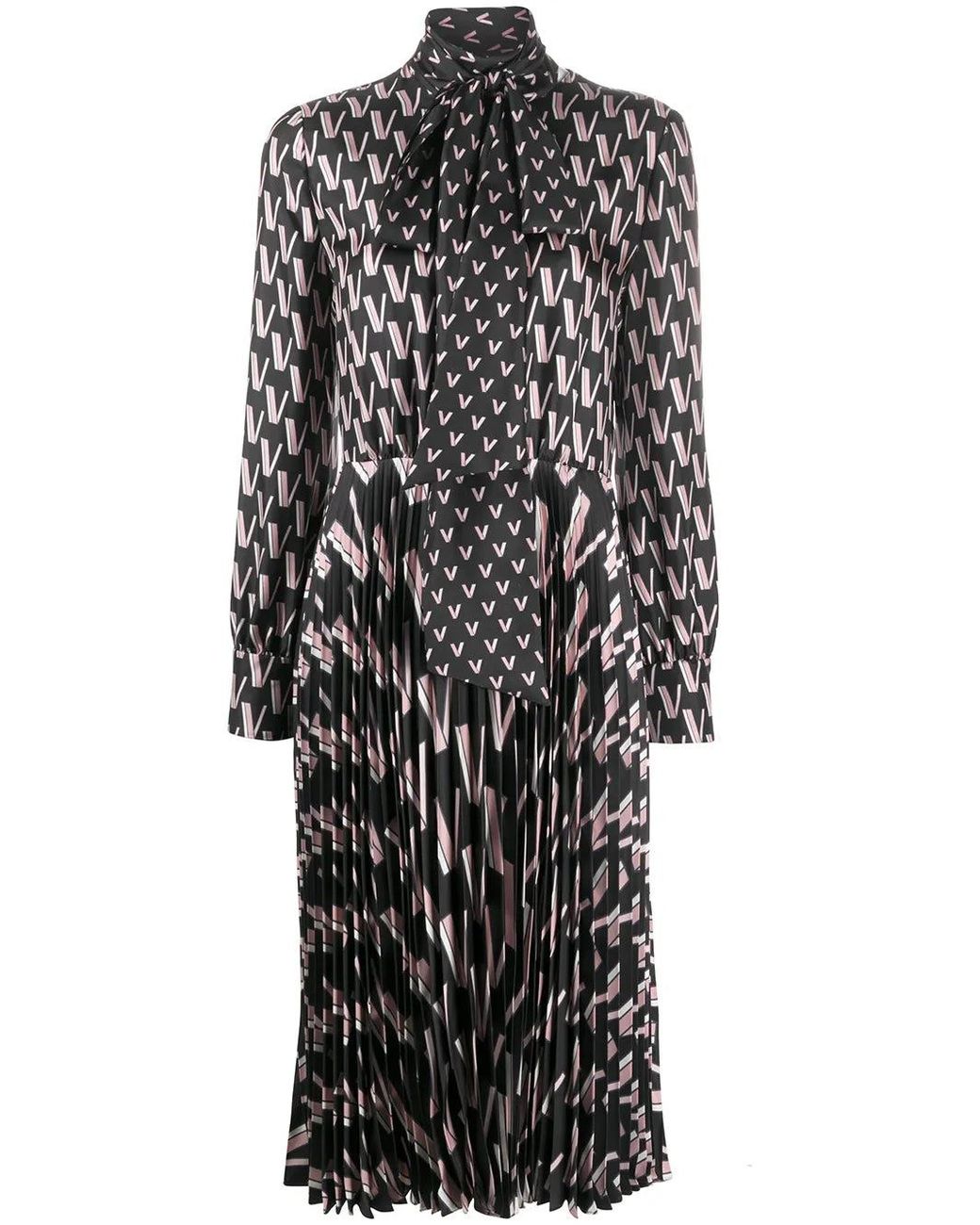 Valentino Black Double Vlogo Pussy-Bow Dress
