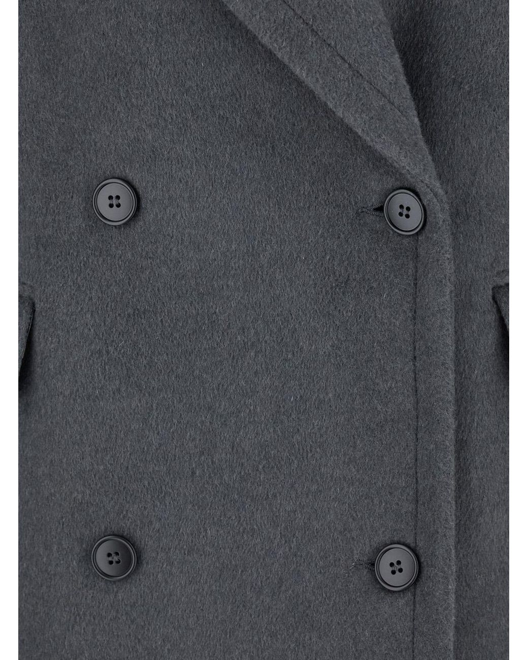 Le Plain Gray Double-Breasted Coat With Wide Notched Revers